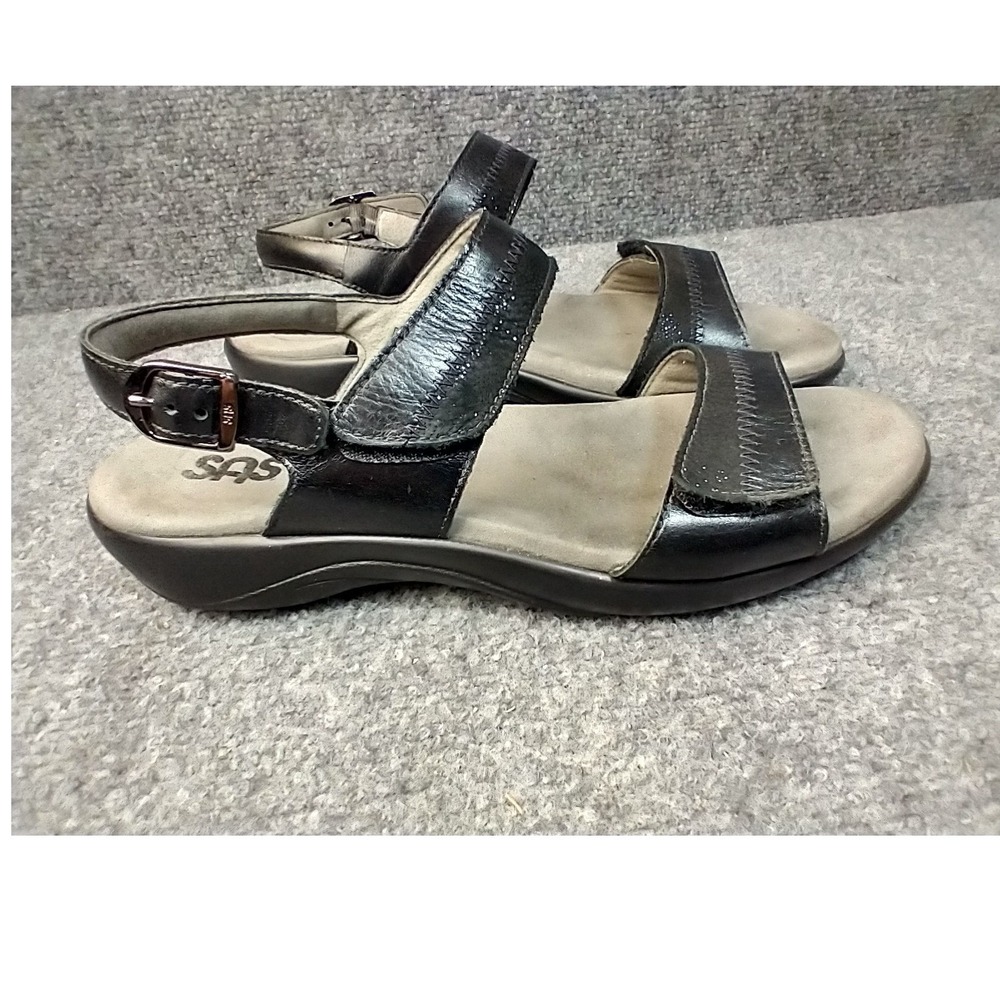 SAS Nudu Sandals Women 9 N Black Leather Adjustable Comfort Walking Shoes